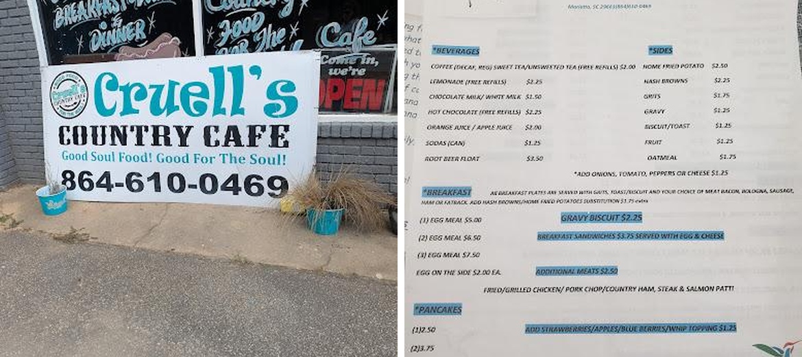 Cruell's Country Menu