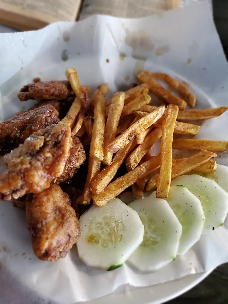 Teriyaki Chicken Wings with Fries Cucumbers